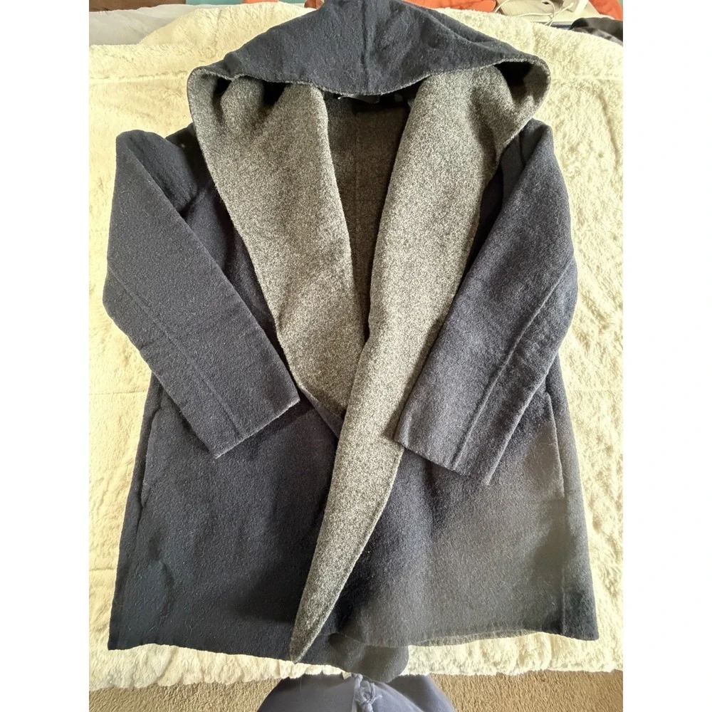 Vince Hooded Wool Open Front Gray Mid-Length Lined Jacket Long Sleeve Size S - Picture 1 of 9